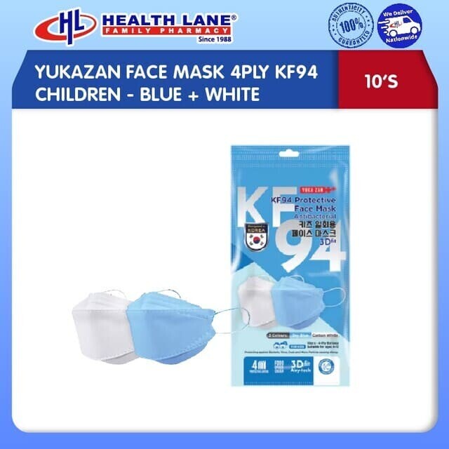 YUKAZAN PROTECTIVE  MASK MUKA 4PLY KF94 KANAK-KANAK- BLUE+WHITE (10'S)
